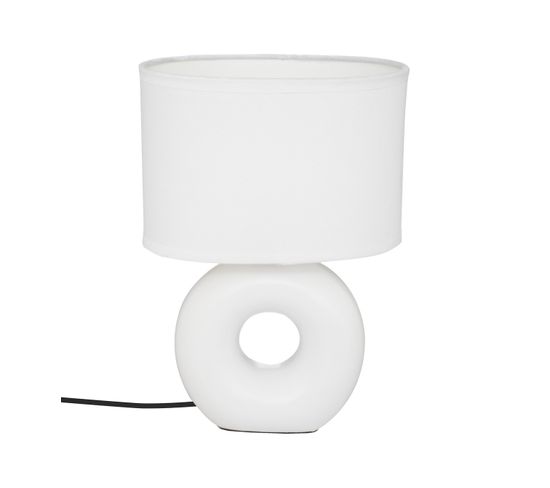 Lampe à Poser Blanc Mat Pied En Céramique Et Abat-jour En Coton H 25 Cm