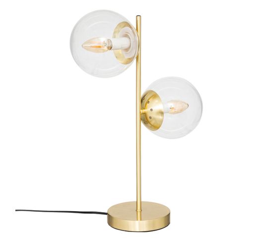 Lampe à Poser 2 Globes En Verre Et Métal Doré H 48 Cm