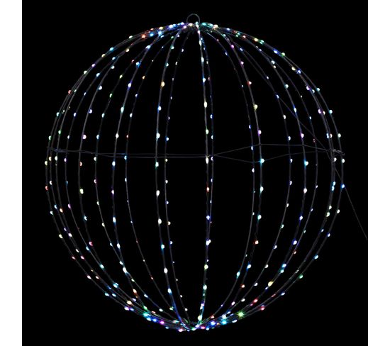 Déco Lumineuse Boule À Suspendre En Métal Noir  360 Led Multicolore D 60 Cm