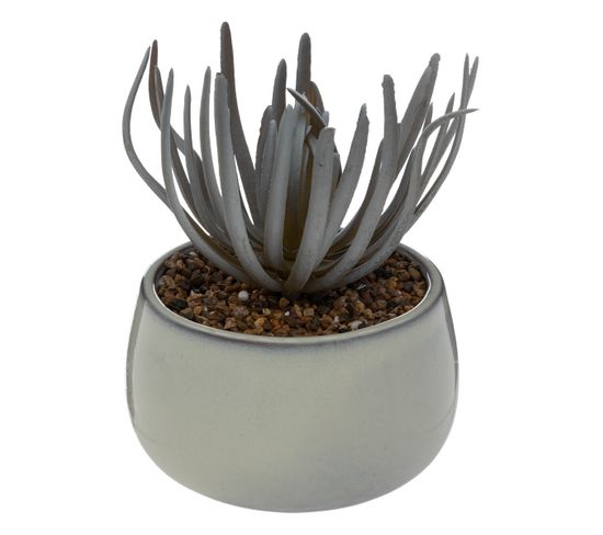 Plante Grasse Artificielle Pot En Céramique Émaillée Gris Perle 18 Cm
