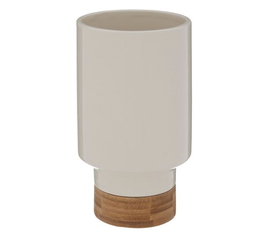 Vase En Céramique Blanc Et Bambou D 10 X H. 17,8 Cm