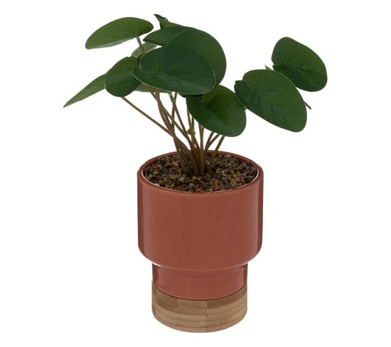 Plante Artificielle Pot En Céramique Pêche Et Bambou H 26 Cm