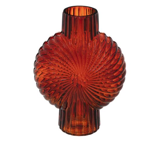 Vase Coquillage En Verre Rouge Rubis H 25 Cm