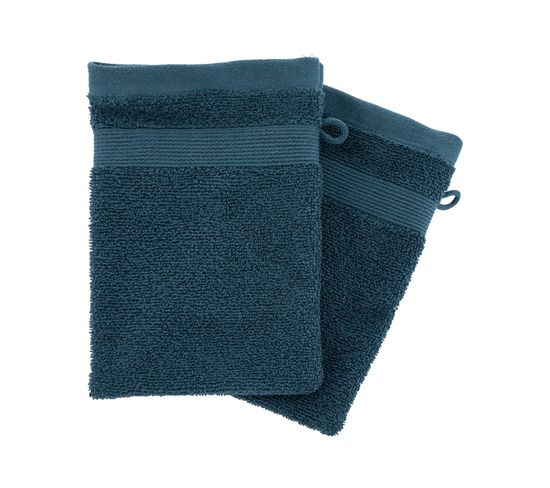 Lot De 2 Gants De Toilette En Coton Bleu Égéen Tissu Éponge 15 X 21 Cm