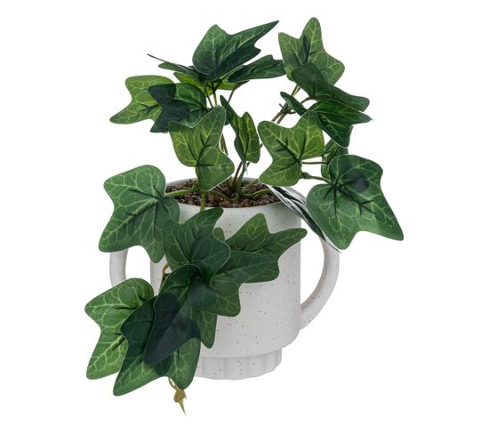 Plante Artificielle Lierre Pot En Céramique Mouchetée H 24 Cm