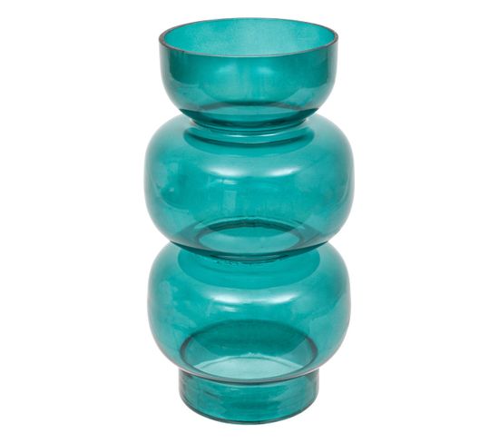 Vase En Verre Modelé Bleu Canard H 25 Cm