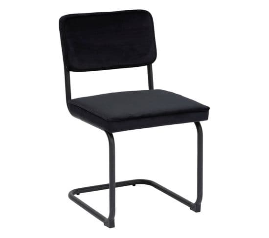Chaise De Table En Velours Noir Et Pieds En Acier Noir