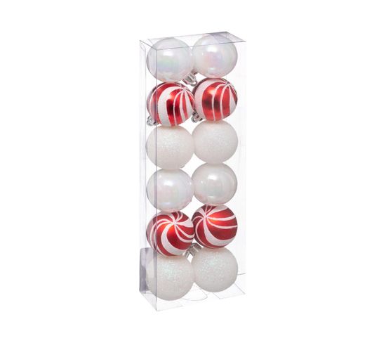 Déco De Sapin Lot De 12 Boules De Noël D 4 Cm - Rouge Et Blanc