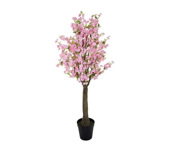 Plante Artificielle Cerisier Rose Dans Un Pot Noir  H 200 Cm