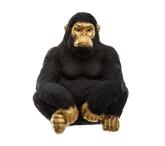 Grand Gorille En Résine Noir Et Doré L 45 X H 50 Cm