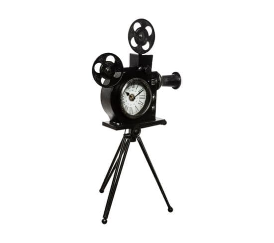 Horloge À Poser Sur Son Trépied Façon Caméra Projecteur De Cinéma H 51 Cm