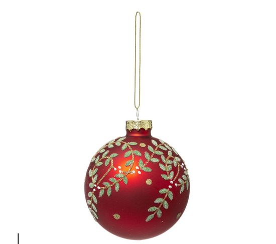 Boule De Noël En Verre "feuille" 10cm Rouge