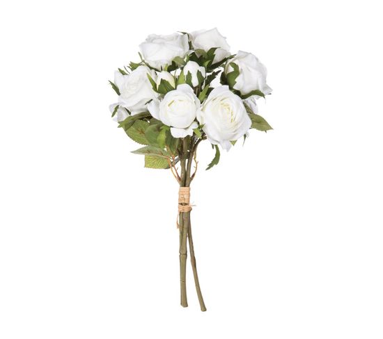 Bouquet De Fleurs Artificielles 14 Roses Blanches D. 23 X H. 40 Cm