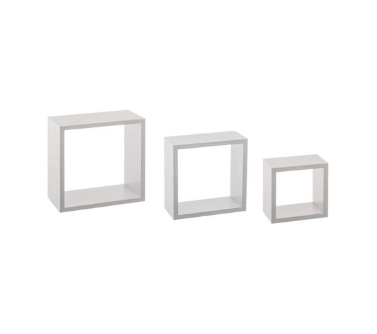 Lot De 3 Étagères Murales Flottantes Cubes Coloris Blanc Fixations Invisibles