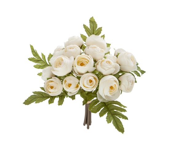 Bouquet De Fleurs Artificielles 18 Minis Camélias Blanc D. 19 X H. 28 Cm