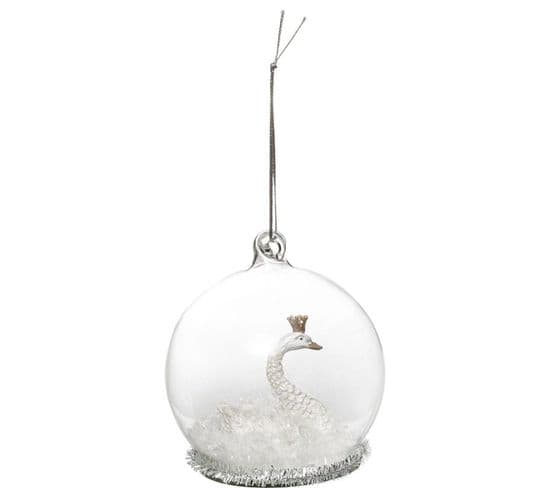 Boule De Noël En Verre "polaire" 8cm Blanc