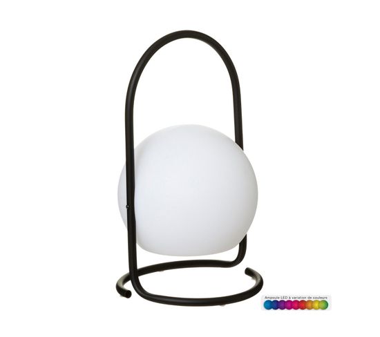 Lampe D'extérieur Boule Led Blanc Et À Variation De Couleurs Sur Support En Métal Noir H 29 Cm