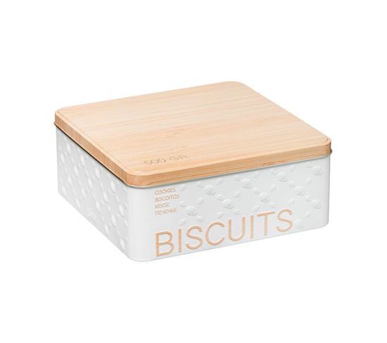 Boîte à Biscuits En Métal Blanc Déco Relief Beige
