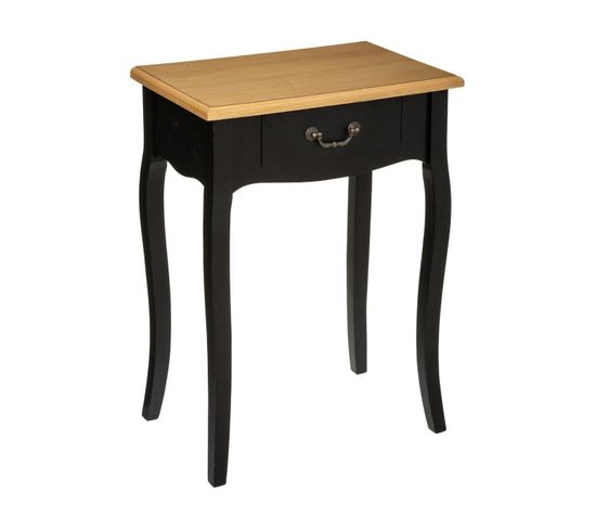 Table D'appoint Table De Chevet 1 Tiroir En Bois Noir Et Naturel