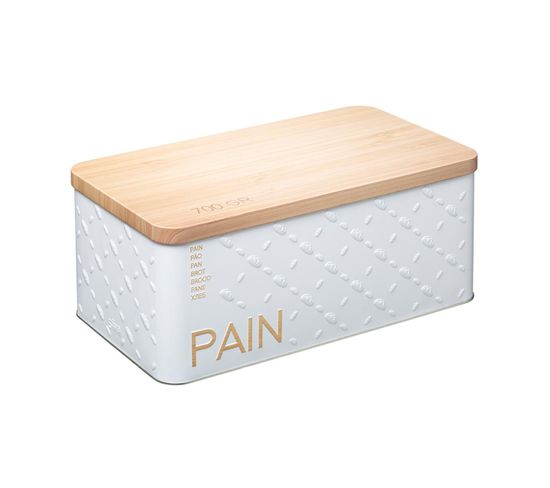 Boîte à Pain En Métal Blanc Déco Relief Beige