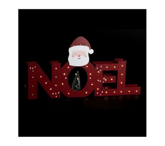 Pancarte Lumineuse " Noël " Avec Sapin Et Père Noël 38 LED Blanc Chaud L 53 Cm