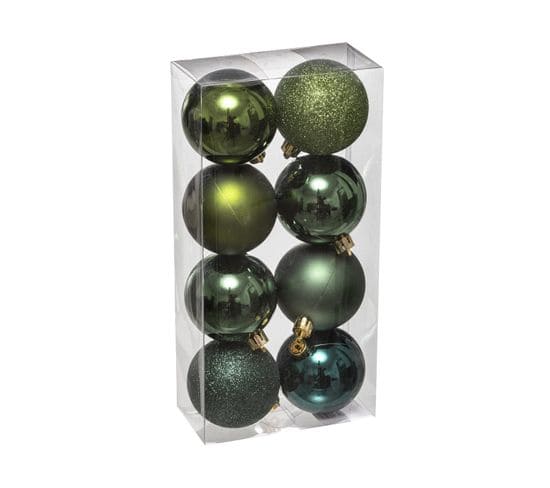 Déco De Sapin Lot De 8 Boules De Noël D 7 Cm - Vert Olive Et Kaki