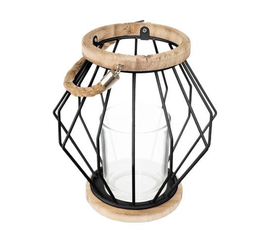 Lanterne Photophore En Métal Filaire Noir Bougeoir En Verre H 20 Cm