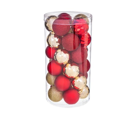 Déco De Sapin Lot De 30 Boules De Noël D 6 Cm  - Or Et Rouge