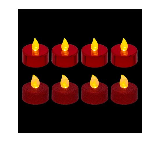 Set 8 Bougies Lumineuses à LED Rouge Métallisé Et Pailleté D 4 Cm