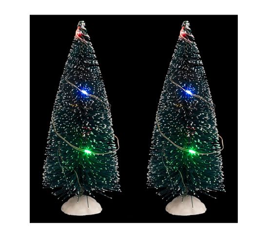 Accessoire Lumineux Pour Village De Noël Lot De 2 Sapins Vert Lumineux LED Multicolore