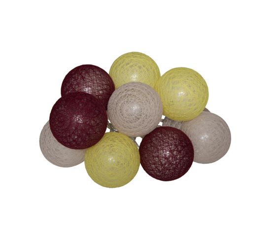 Guirlande Décorative À Piles 10 Led Boules En Coton Multicolore D 6 X L 165 Cm