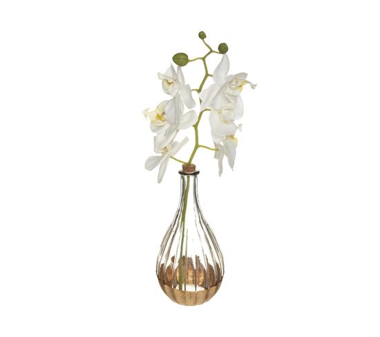 Composition Florale Artificelle Orchidée En Soie Vase En Verre H 35 Cm