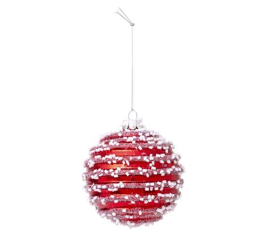 Boule De Noël En Verre "perles" 9cm Rouge
