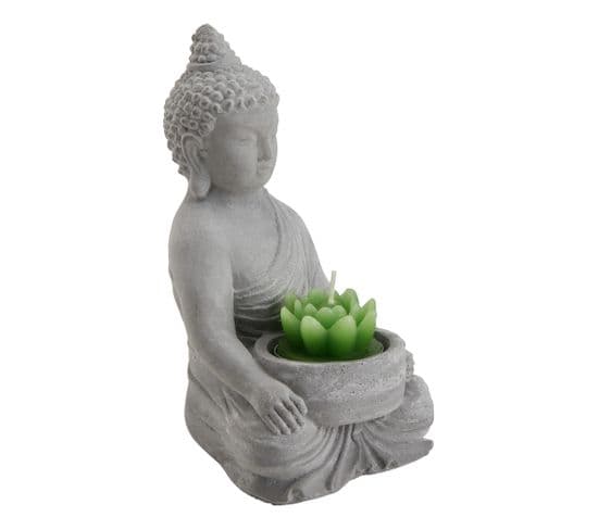 Bouddha Photophore En Ciment Et Verre H 15 Cm
