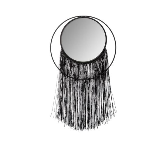 Miroir En Métal Noir Avec Franges H 48 Cm