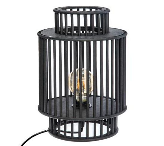 Lampe En Bambou Noir H 35 Cm
