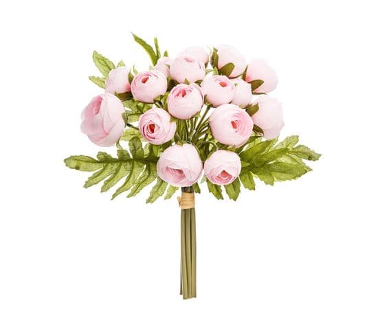 Bouquet De Fleurs Artificielles 18 Mini Camélias Rose D. 17 X H. 26 Cm