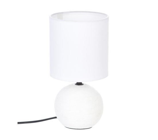 Lampe En Céramique Pied Boule Striée Blanc