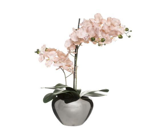 Plante Artificielle Orchidée Rose Pot En Céramique Argenté H 56 Cm