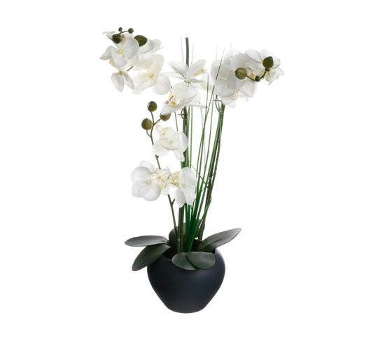 Plante Artificielle Orchidée Dans Un Pot En Céramique Grise H 53 Cm