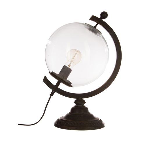 Lampe À Poser En Métal Et Globe En Verre H 44 Cm