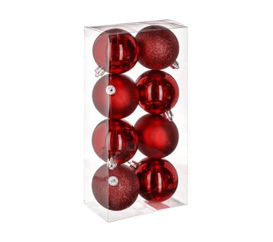 Déco De Sapin Lot De 8 Boules De Noël D 7 Cm - Rouge