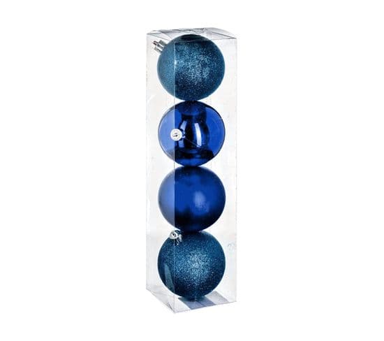 Déco De Sapin Lot De 4 Boules De Noël D 8 Cm - Bleu Nuit