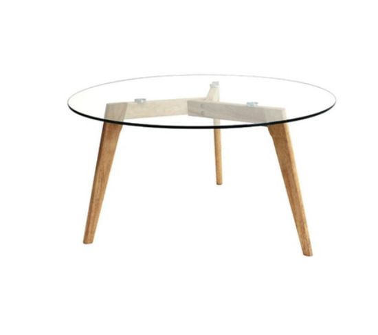 Table Basse Ronde Design Bois Et Verre Alexia - Diam. 80 X H. 45 Cm - Beige