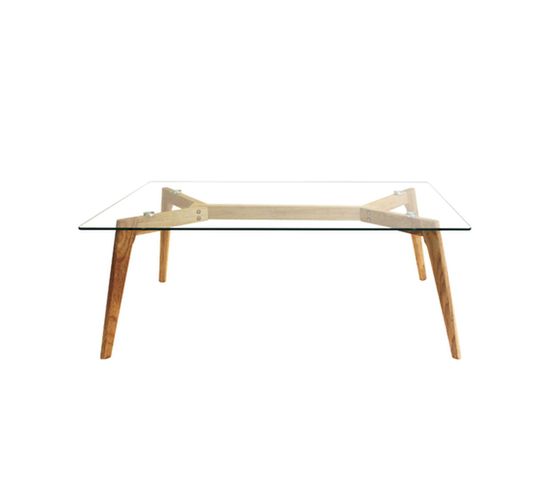 Table Basse Rectangulaire Design Bois Et Verre Alexia - L. 110 X H. 45 Cm - Beige