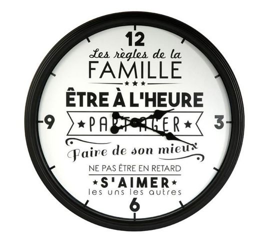 Horloge Murale "famille" 50cm Blanc Et Noir