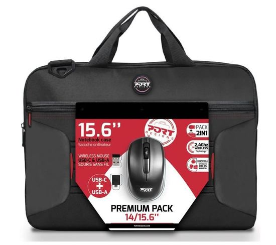 Premium Pack : Sacoche Pour PC Portable 15.6" + Souris Sans Fil + Dungle Usb et Adaptateur Type C