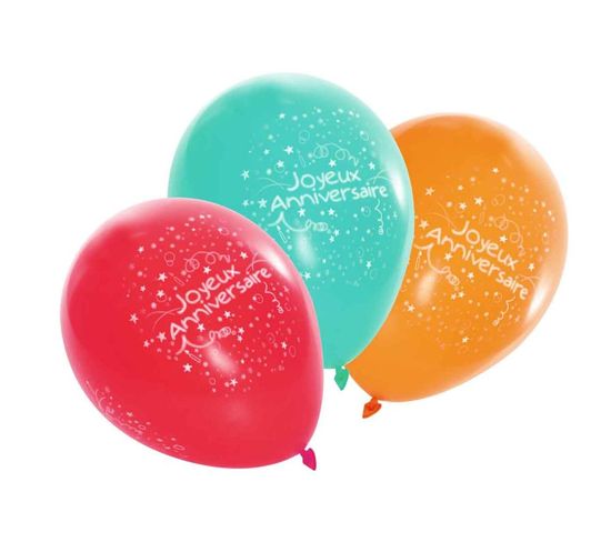 Lot De 8 Ballons "joyeux Anniversaire" 25cm Multicolore