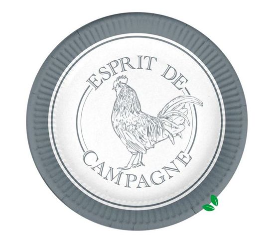 Lot De 10 Assiettes En Carton "esprit De Campagne" 23cm Gris