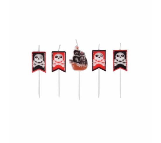 Lot De 5 Bougies D'anniversaire "pirates" Rouge et Noir
